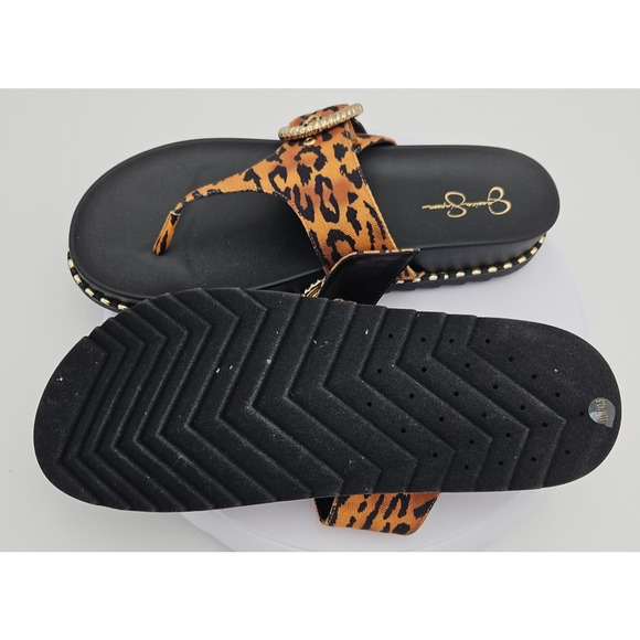 Jessica Simpson CYMMERI Slide Thong‎ Sandal Brown Cheetah Print Gold Buckle EUC - Picture 12 of 13